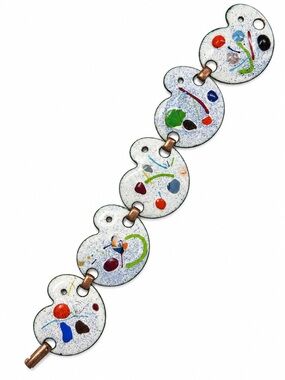 Vintage Enamel Copper Artist Palette Link Bracelet (c. 1950s–1960s)
